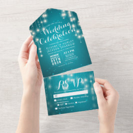 Invitación Todo En Uno Luces de la cadena de la aguja azul turquesa Boda 