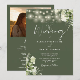 Invitación Todo en uno Luces de Verde Olivo Foto Boda