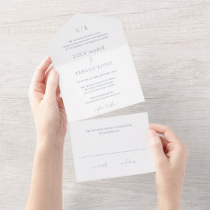 Invitación Todo En Uno Lucy Dusty Blue Classic Elegant Wedding