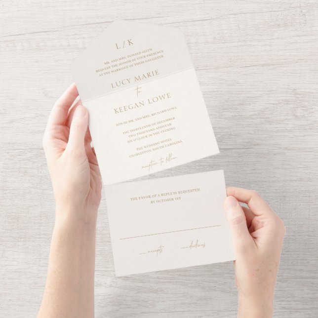 Invitación Todo En Uno Lucy Ivory Classic Elegant Wedding (desgarro)