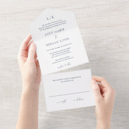 Invitación Todo En Uno Lucy Navy Blue Classic Elegant Wedding
