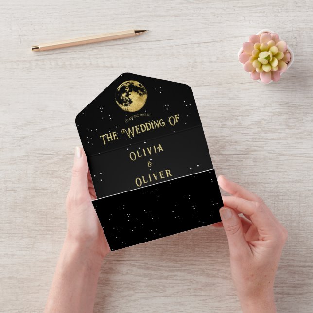 Invitación Todo En Uno Luna de estrella celeste boda de código QR (Video)
