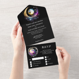 Invitación Todo En Uno Luna luna llena cresta celestial místico elegante