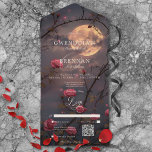 Invitación Todo En Uno Lunas góticas oscuras llenas de luna y rosas rojas<br><div class="desc">DISPONIBLE CON CÓDIGO QR O CON O SIN OPCIONES DE SELECCIÓN DE CENAS. Entrar en el encantador reino de nuestra gótica invitación a bodas con el humor, donde el amor se encuentra con el misterio glamoroso en una celebración hechizante. Con el telón de fondo de un fascinante cielo lunar, esta...</div>