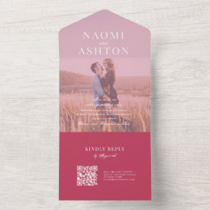 Invitación Todo En Uno Magenta   Boda de superposición cepillado