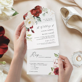 Invitación Todo En Uno Magnífica flor blanca blanca simple matrimonio ele
