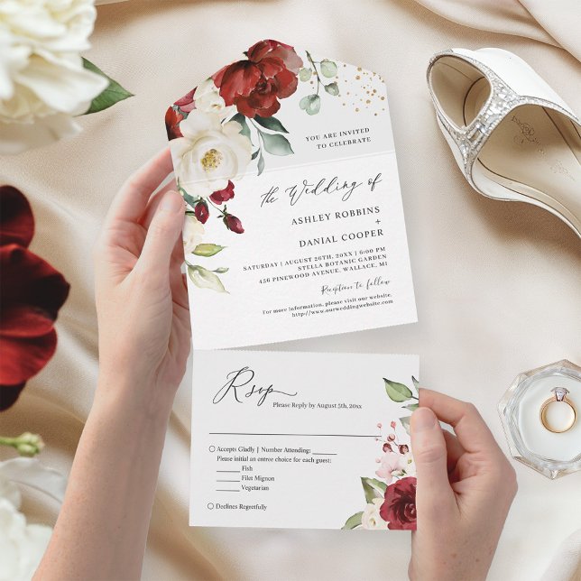 Invitación Todo En Uno Magnífica flor blanca blanca simple matrimonio ele (Subido por el creador)