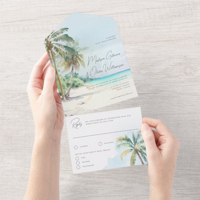 Invitación Todo En Uno Magnífica Isla Tropical Beach Palm Trees (desgarro)