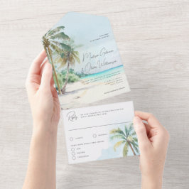 Invitación Todo En Uno Magnífica Isla Tropical Beach Palm Trees