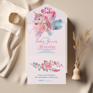 Invitación Todo En Uno Magnífico unicornio Rainbow Baby Shower
