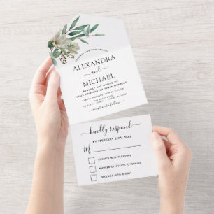 Invitación Todo En Uno Magnolia Eucalyptus Greenery Elegant Wedding RSVP