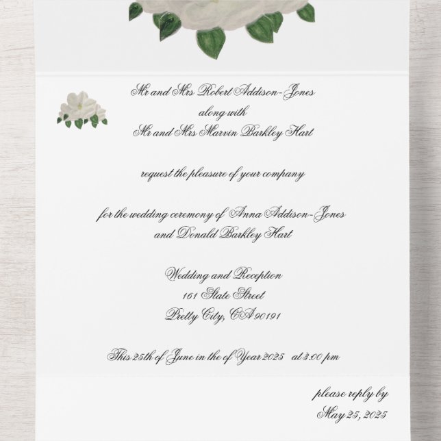 Invitación Todo En Uno Magnolia Magnolias pintadas a mano todo en uno (Interior medio)