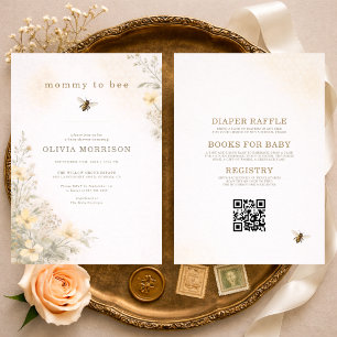 Invitación Todo en uno Mamá abeja Floral Baby Shower