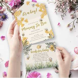 Invitación Todo En Uno Mamá chico se va a convertir en Baby Shower de Hon