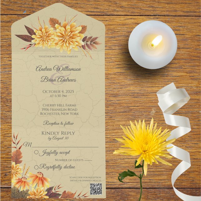 Invitación Todo En Uno Mamáes de otoño con código QR (Available without QR code or with or without dinner options. )