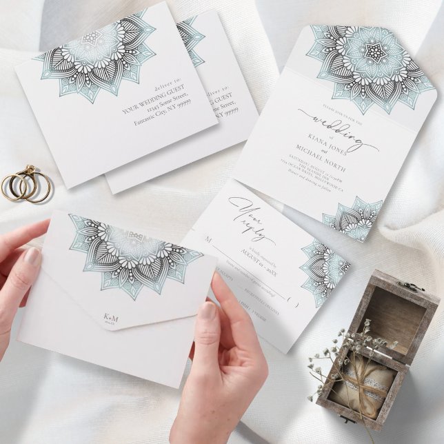 Invitación Todo En Uno Mandala Lace Rev Boda Lt. Blue ID968 (Subido por el creador)