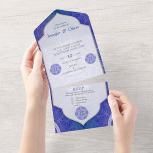 Invitación Todo En Uno Mandalas en mezcla azul holandés