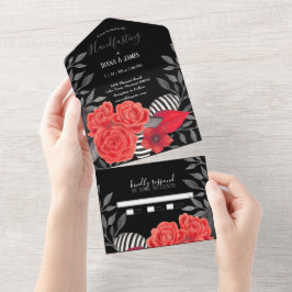 Invitación Todo En Uno Manejo floral gótico-negro en uno