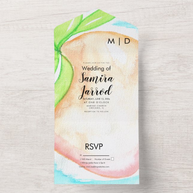 Invitación Todo En Uno Mango Tropical Pintado a Mano Boda de Verano   (Interior)