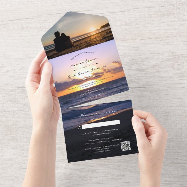 Invitación Todo En Uno Mar de Amor | Beach Sunset + su Boda fotográfico (desgarro)