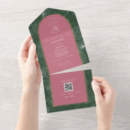 Invitación Todo En Uno Maravilla de palmera de playa Boda QR Código RSVP