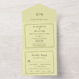 Invitación Todo En Uno Marco Elegante sobre Boda de Monograma Amarillo Ce