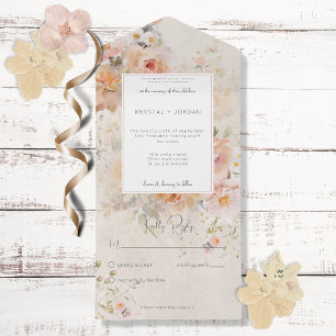 Invitación Todo En Uno Marco floral ruso rosado de Rubor vintage sin cena