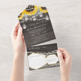 Invitación Todo En Uno Marco geométrico dorado de girasol en tarro de Mas