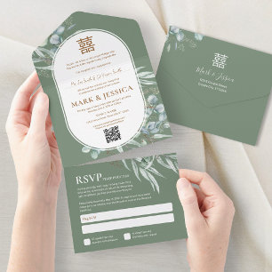 Invitación Todo En Uno Marco redondo de eucalipto vietnamita Boda todo in