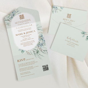Invitación Todo En Uno Marco redondo de eucalipto vietnamita para boda