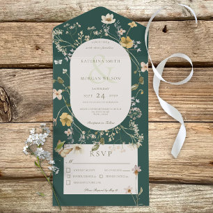 Invitación Todo En Uno Marco rústico de flores silvestres cena verde esme