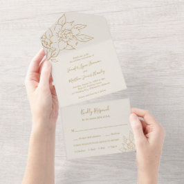 Invitación Todo En Uno Marfil Line Arte Floral Elegante Boda