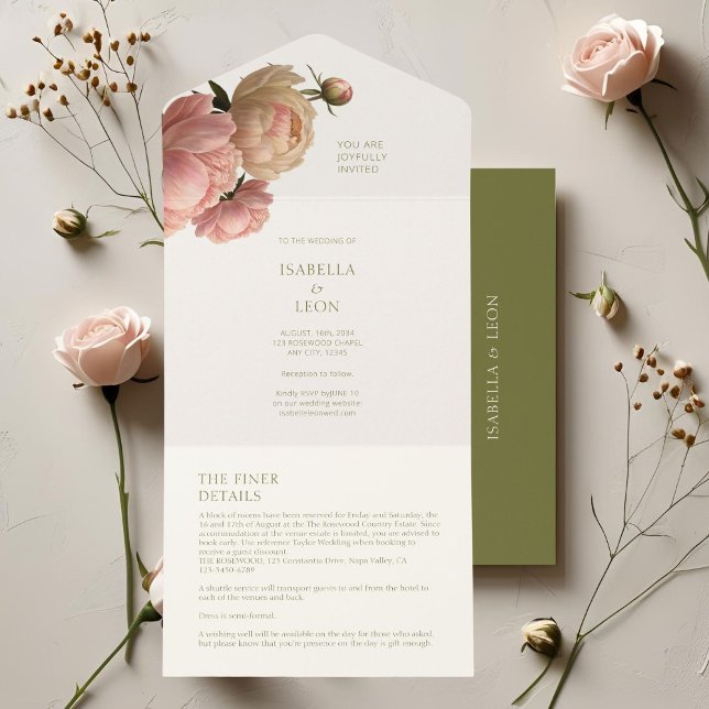 Invitación Todo En Uno Marfil y oliva | Boda Rosa de Rubor (Subido por el creador)