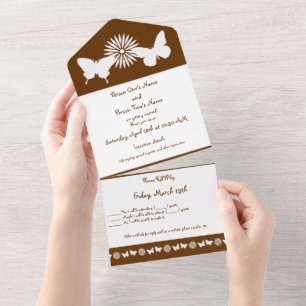 Invitación Todo En Uno Margaritas y Mariposas en Chocolate