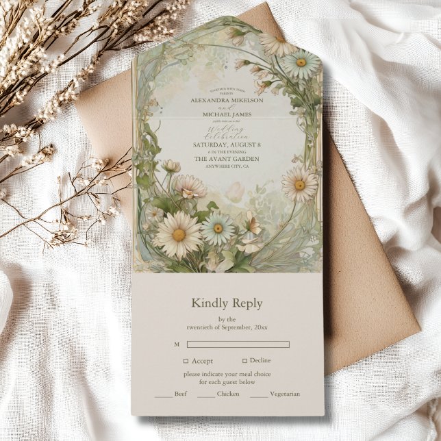 Invitación Todo En Uno Marguerite rosado margarita margarita Boda Art Nou (Subido por el creador)