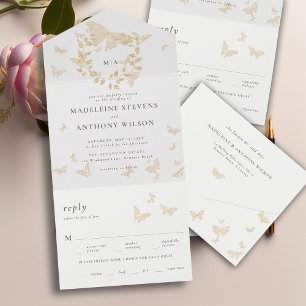 Invitación Todo En Uno Mariposas de oro Elegante Romántico Todo Un Boda