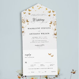 Invitación Todo En Uno Mariposas Elegante caligrafía Boda romántico