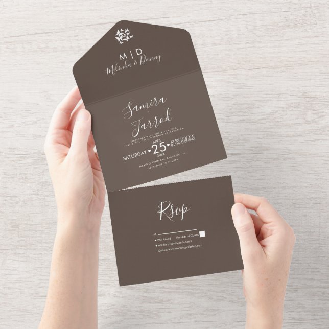 Invitación Todo En Uno Mariposas Marrón Tierra Wedding    (desgarro)