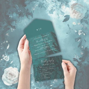 Invitación Todo En Uno mármol costero esmeralda