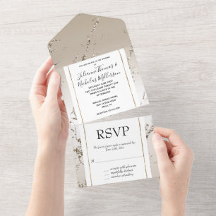 Invitación Todo En Uno Mármol de oro y naranja blanco
