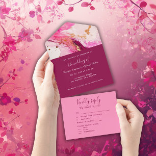 Invitación Todo En Uno mármol rosa y elegante