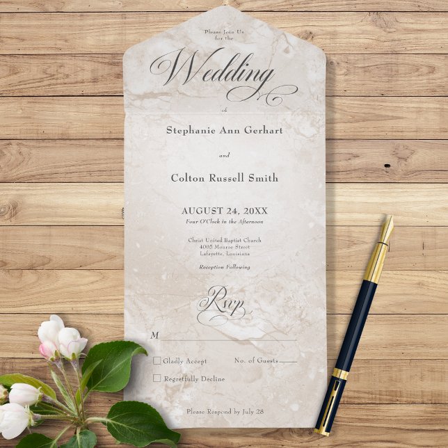 Invitación Todo En Uno Mármol Tan moderno mínimo sin cena (Subido por el creador)