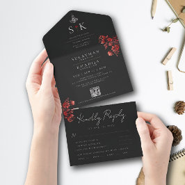 Invitación Todo En Uno Maroon Minimal Elegant B&W Boda musulmán islámico