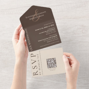 Invitación Todo En Uno Marrón moderno y simple de campo Boda