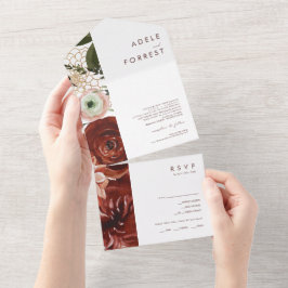 Invitación Todo En Uno Marsala Autumn Floral | Sello blanco y envío