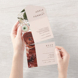 Invitación Todo En Uno Marsala Autumn Floral | Sello Rubor Y Envío
