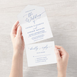 Invitación Todo En Uno Marsella Bleu y Boda Minimalista blanco
