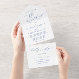 Invitación Todo En Uno Marsella Bleu y Boda Minimalista blanco