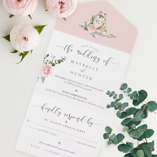 Invitación Todo En Uno Mascota de acuarela Perro Pomerano y Rosa Floral