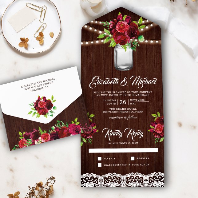 Invitación Todo En Uno Mason Jar Rustic Wood Boda (Subido por el creador)